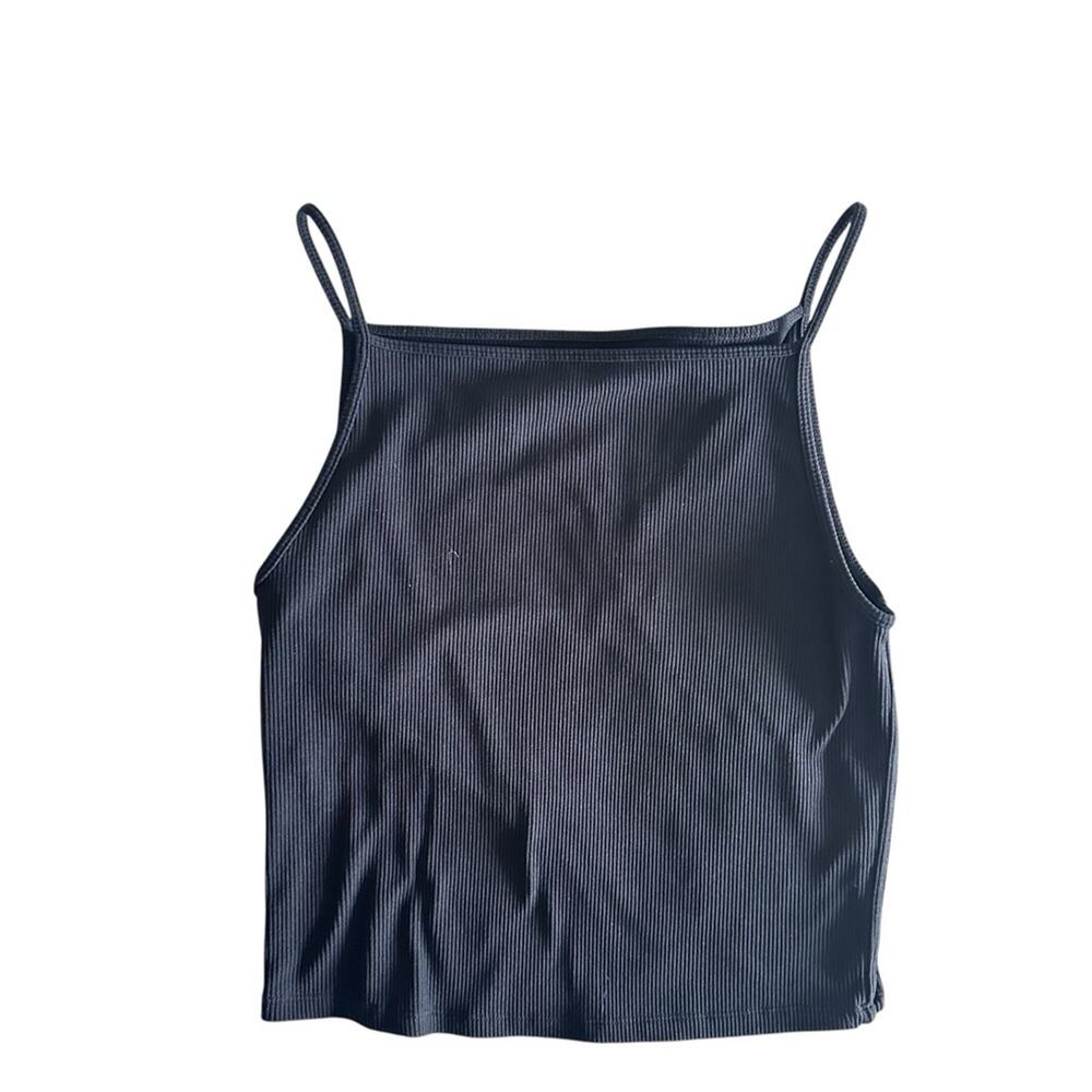 Abercrombie & Fitch Soft AF Black Ribbed Crop Tank Top Am Spaghetti Straps L - Picture 4 of 7